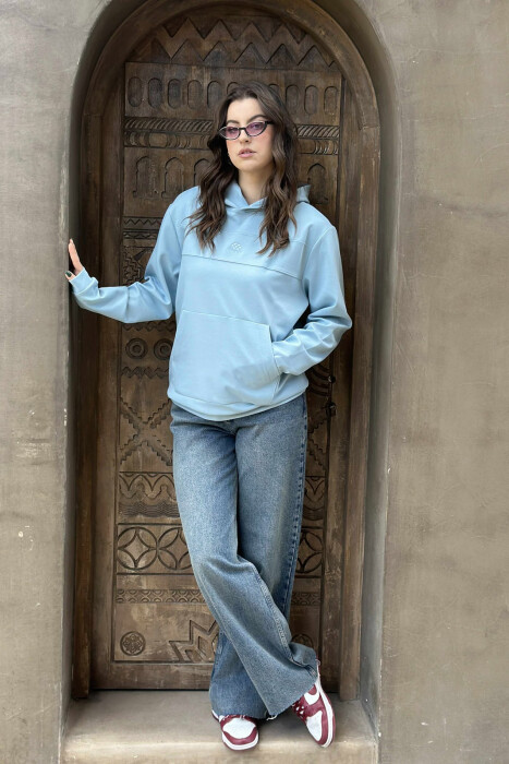 ONE COLOR SIMPLE FRONT LOGO WOMEN HOODIE LIGHTBLUE/BZ 