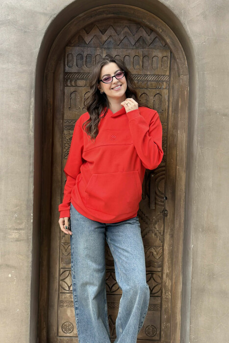 HOODIE NJËNGJYRËSHE ME LOGO TË THJESHTË PARA PËR FEMRA NË NGJYRË TË KUQE 