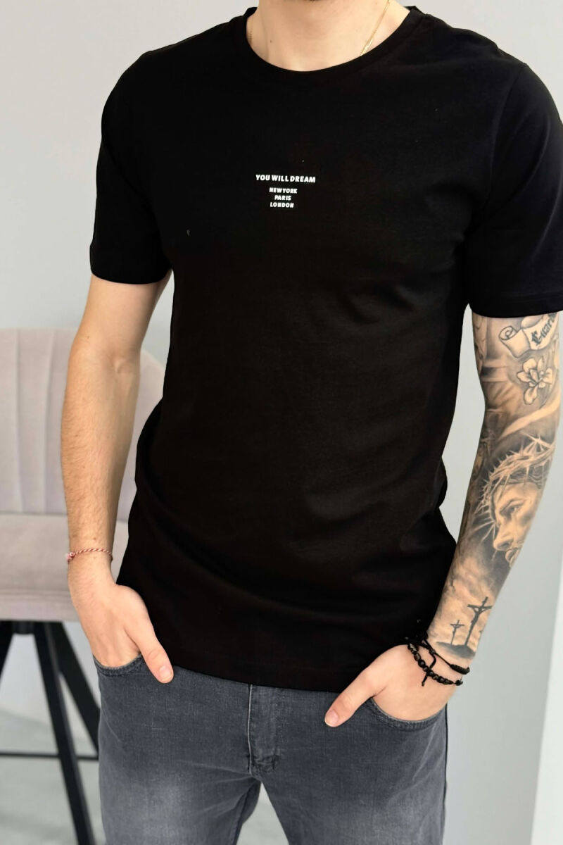 ONE COLOR SIMPLE FRONT WRITTINGS MEN T-SHIRT BLACK/ E ZEZE - 2