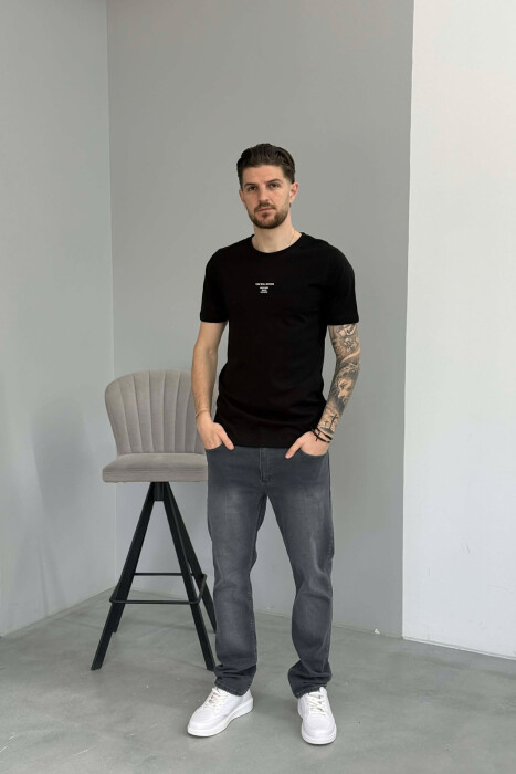 ONE COLOR SIMPLE FRONT WRITTINGS MEN T-SHIRT BLACK/ E ZEZE - 3