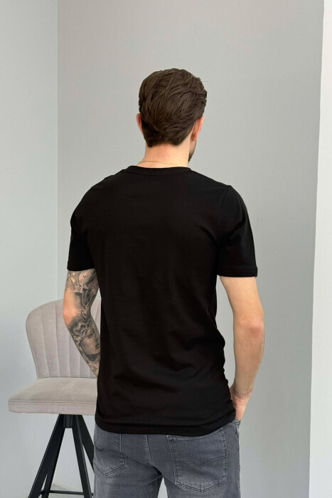 ONE COLOR SIMPLE FRONT WRITTINGS MEN T-SHIRT BLACK/ E ZEZE - 4