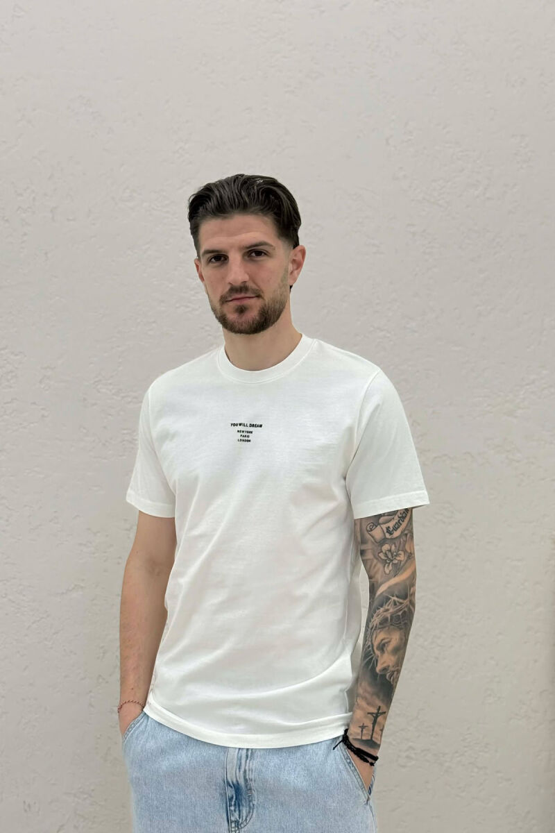 ONE COLOR SIMPLE FRONT WRITTINGS MEN T-SHIRT CREAM/KREM - 1