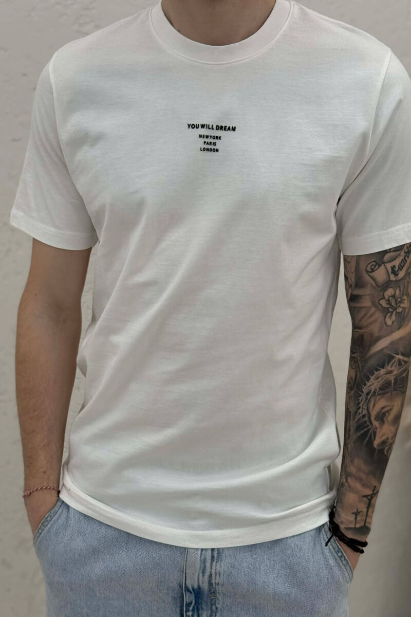 ONE COLOR SIMPLE FRONT WRITTINGS MEN T-SHIRT CREAM/KREM - 2