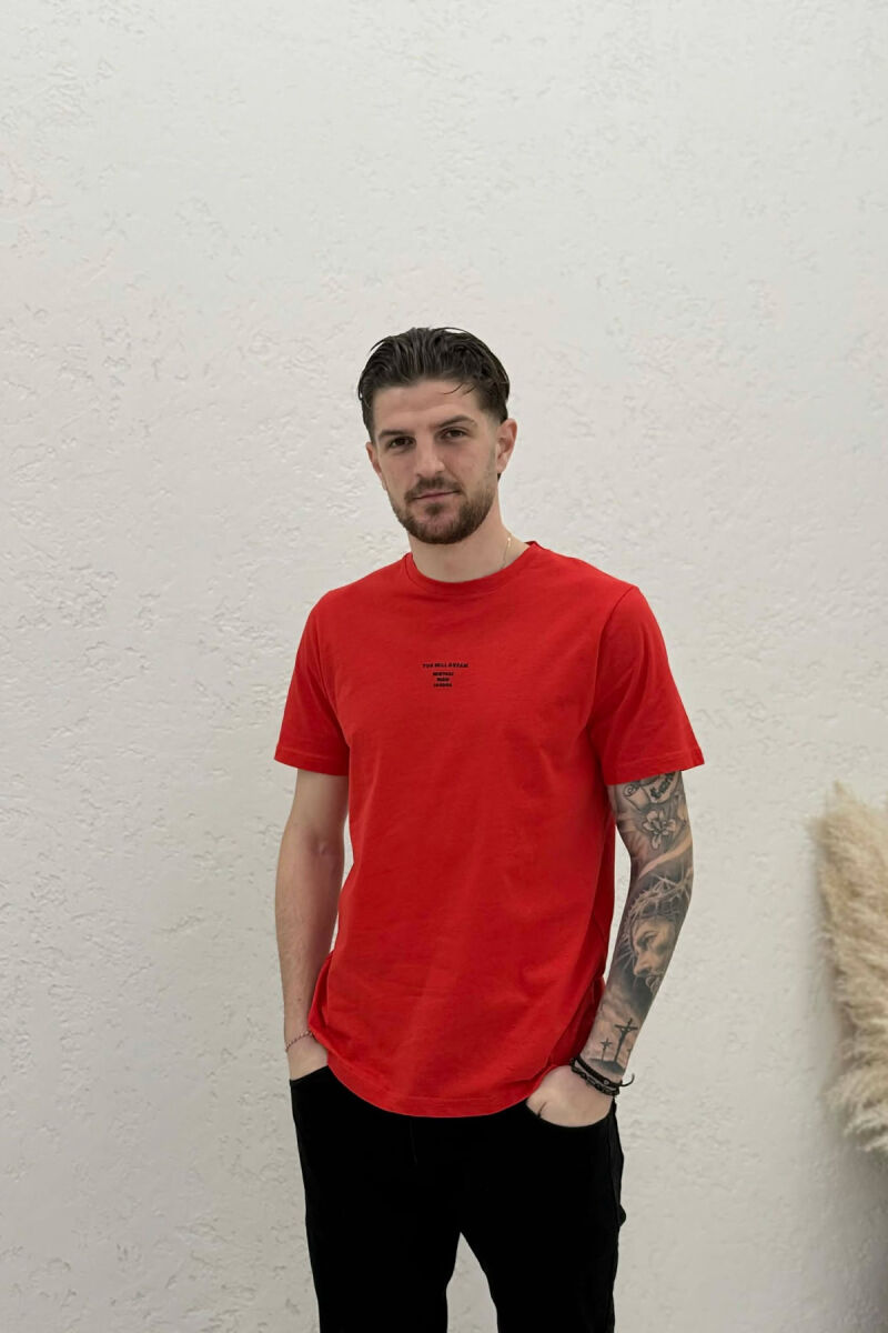 ONE COLOR SIMPLE FRONT WRITTINGS MEN T-SHIRT DARK ORANGE/POE - 1