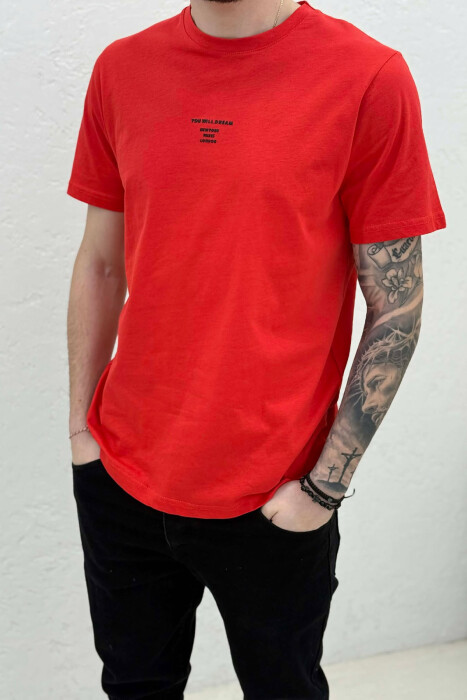 ONE COLOR SIMPLE FRONT WRITTINGS MEN T-SHIRT DARK ORANGE/POE - 2
