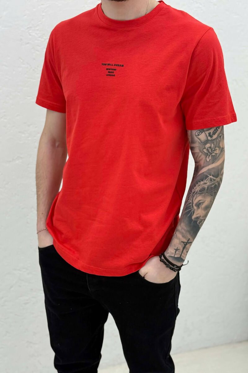 ONE COLOR SIMPLE FRONT WRITTINGS MEN T-SHIRT DARK ORANGE/POE - 2