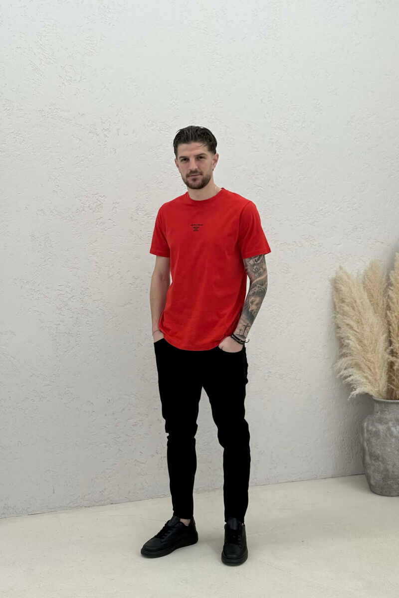 ONE COLOR SIMPLE FRONT WRITTINGS MEN T-SHIRT DARK ORANGE/POE - 3
