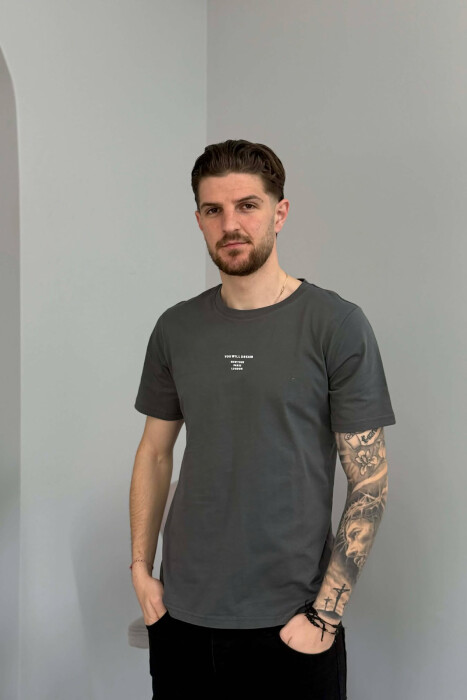 ONE COLOR SIMPLE FRONT WRITTINGS MEN T-SHIRT GREY/GRI 