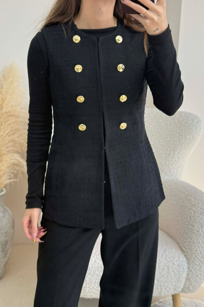 ONE COLOR SIMPLE GOLD BUTTONS DETAIL WOMEN VEST BLACK/ E ZEZE - 2
