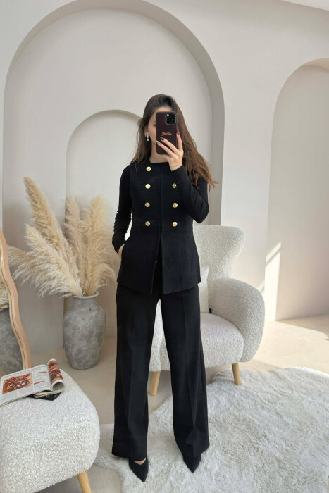 ONE COLOR SIMPLE GOLD BUTTONS DETAIL WOMEN VEST BLACK/ E ZEZE - 3