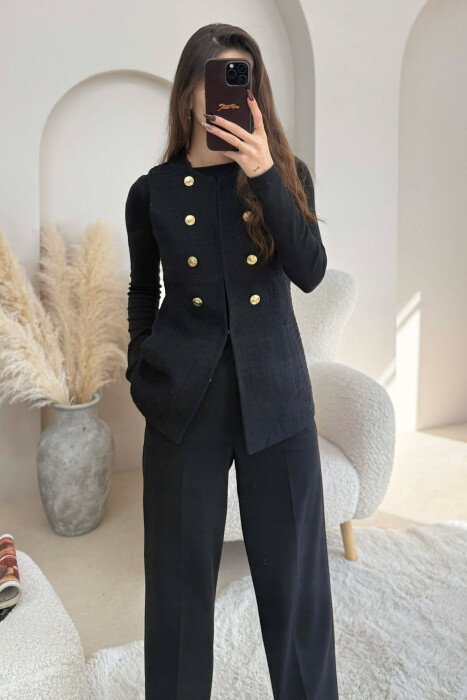 ONE COLOR SIMPLE GOLD BUTTONS DETAIL WOMEN VEST BLACK/ E ZEZE - 4