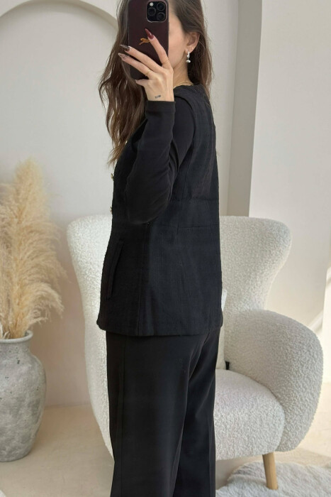 ONE COLOR SIMPLE GOLD BUTTONS DETAIL WOMEN VEST BLACK/ E ZEZE - 5
