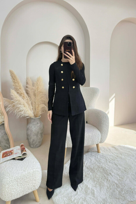 ONE COLOR SIMPLE GOLD BUTTONS DETAIL WOMEN VEST BLACK/ E ZEZE - KLAUDIO FASHION