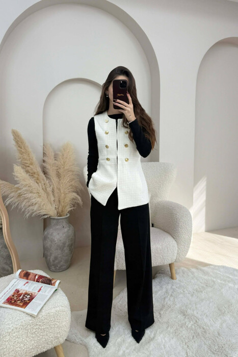 ONE COLOR SIMPLE GOLD BUTTONS DETAIL WOMEN VEST CREAM/KREM - 1