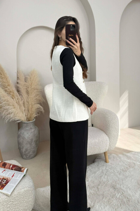 ONE COLOR SIMPLE GOLD BUTTONS DETAIL WOMEN VEST CREAM/KREM - 2