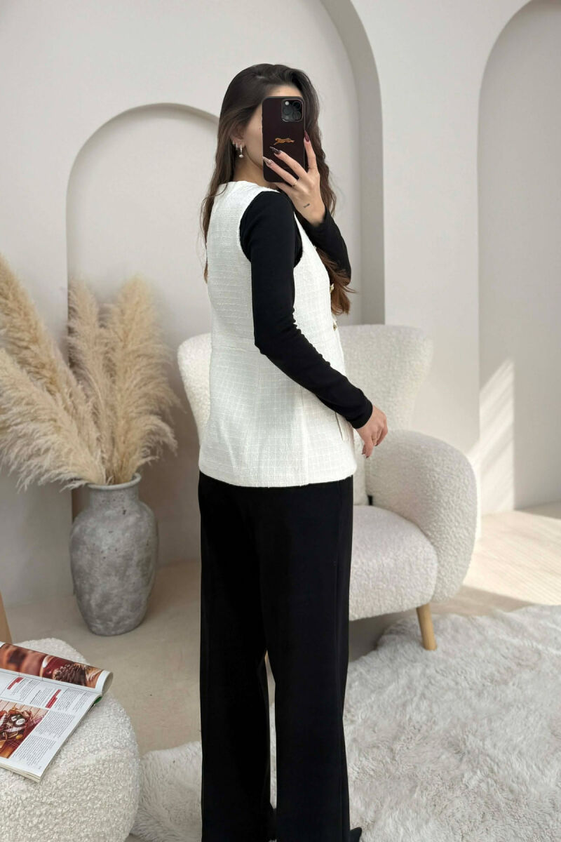 ONE COLOR SIMPLE GOLD BUTTONS DETAIL WOMEN VEST CREAM/KREM - 2