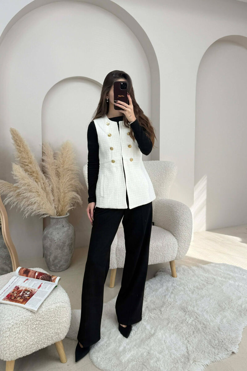 ONE COLOR SIMPLE GOLD BUTTONS DETAIL WOMEN VEST CREAM/KREM - 3