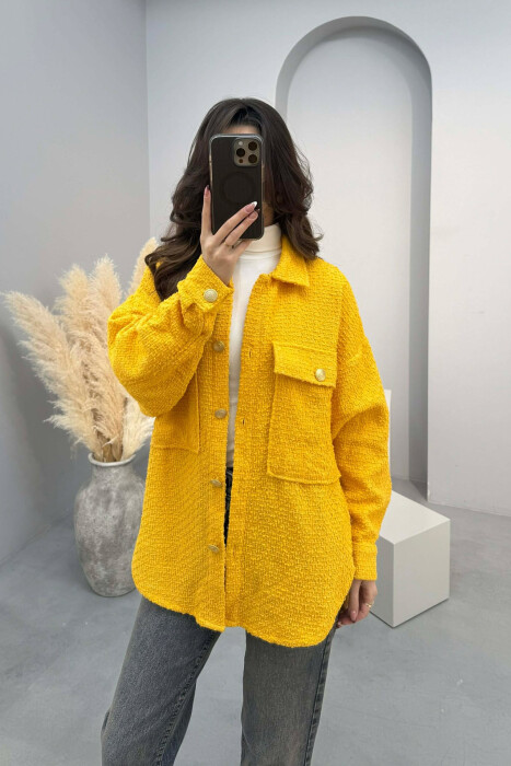 ONE COLOR SIMPLE GOLD BUTTONS WOMEN SHIRT YELLOW/E VERDHE - KLAUDIO FASHION