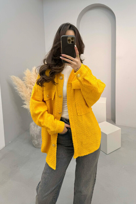 ONE COLOR SIMPLE GOLD BUTTONS WOMEN SHIRT YELLOW/E VERDHE - 4