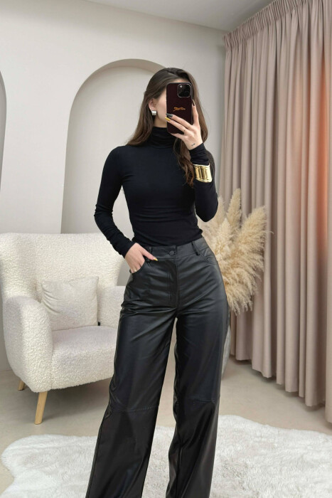 ONE COLOR SIMPLE HIGH NECK WOMEN SWEATSHIRT BLACK/ E ZEZE - 1