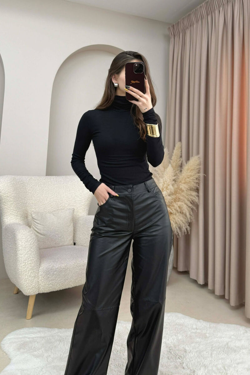 ONE COLOR SIMPLE HIGH NECK WOMEN SWEATSHIRT BLACK/ E ZEZE - 1