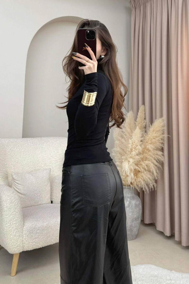 ONE COLOR SIMPLE HIGH NECK WOMEN SWEATSHIRT BLACK/ E ZEZE - 2