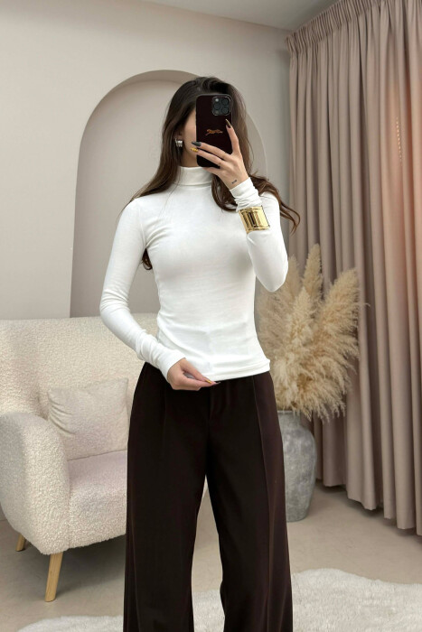 ONE COLOR SIMPLE HIGH NECK WOMEN SWEATSHIRT WHITE-E BARDHE 