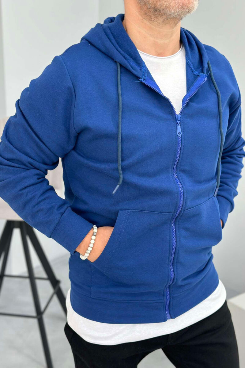 ONE COLOR SIMPLE HOOD MEN JACKETS BLUE/BLU - 3