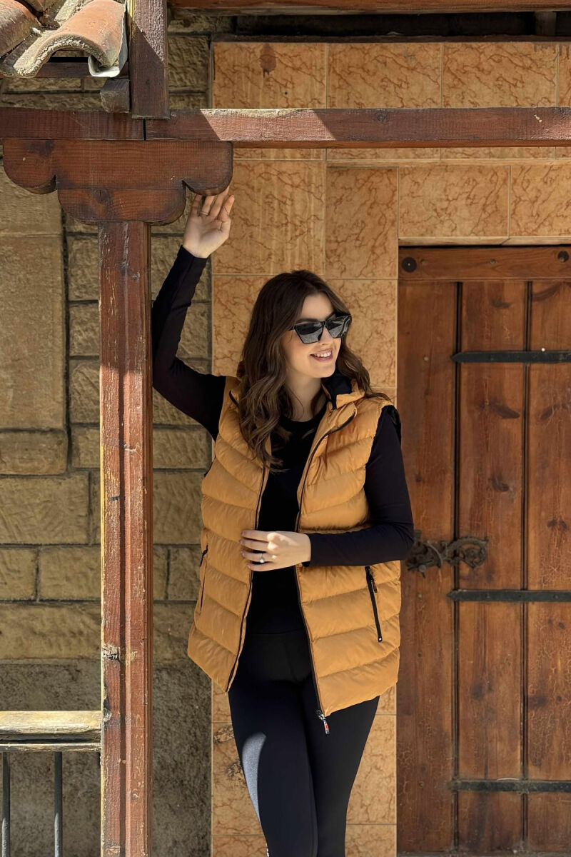 ONE COLOR SIMPLE HOOD WOMEN VEST MUSTARD/MUSTARDE - 1