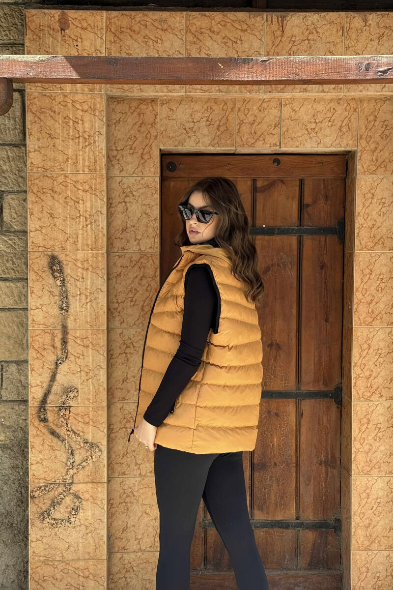 ONE COLOR SIMPLE HOOD WOMEN VEST MUSTARD/MUSTARDE - 2