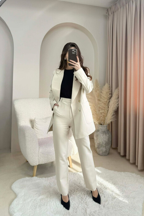 ONE COLOR SIMPLE JACKET+ TROUSERS WOMEN SET BEIGE/BEZHE 