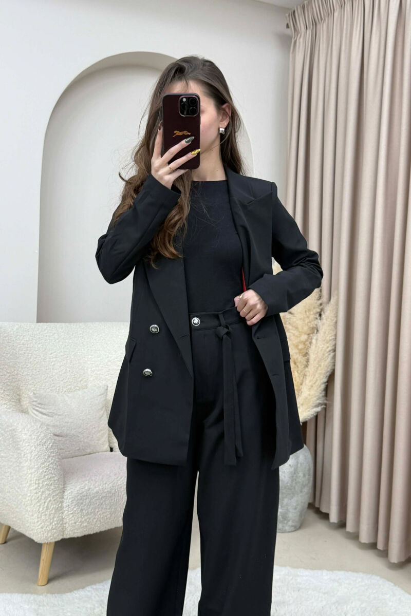 ONE COLOR SIMPLE JACKET+ TROUSERS WOMEN SET BLACK/ E ZEZE - 3
