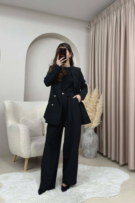 ONE COLOR SIMPLE JACKET+ TROUSERS WOMEN SET BLACK/ E ZEZE 