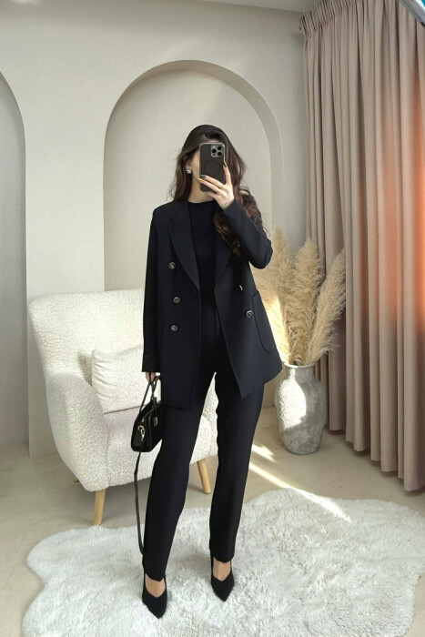 ONE COLOR SIMPLE JACKET+ TROUSERS WOMEN SET BLACK/ E ZEZE 