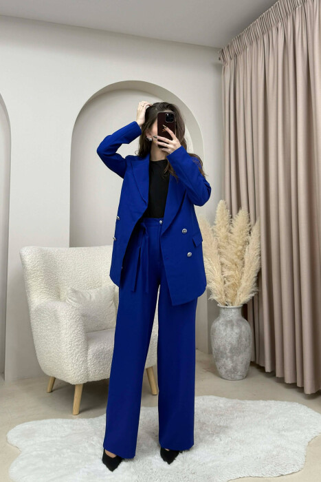 ONE COLOR SIMPLE JACKET+ TROUSERS WOMEN SET BLUE/BLU 