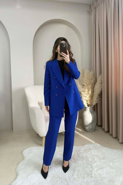 ONE COLOR SIMPLE JACKET+ TROUSERS WOMEN SET BLUE/BLU 