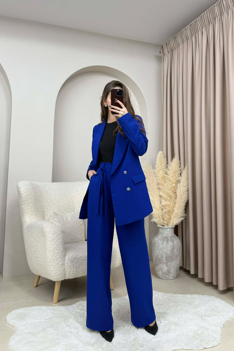ONE COLOR SIMPLE JACKET+ TROUSERS WOMEN SET BLUE/BLU - 2