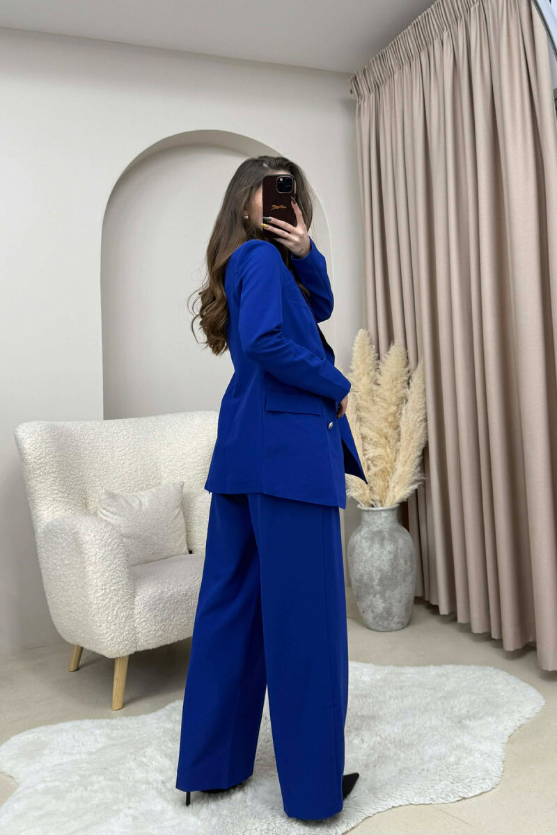 ONE COLOR SIMPLE JACKET+ TROUSERS WOMEN SET BLUE/BLU - 3