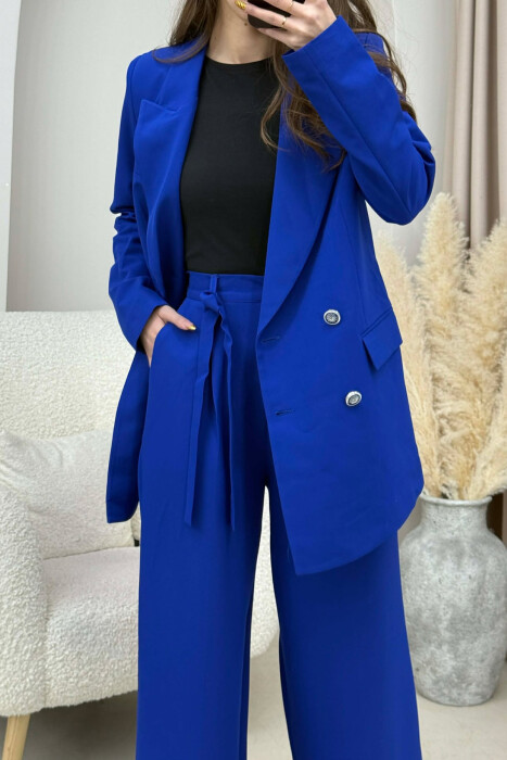 ONE COLOR SIMPLE JACKET+ TROUSERS WOMEN SET BLUE/BLU - 4