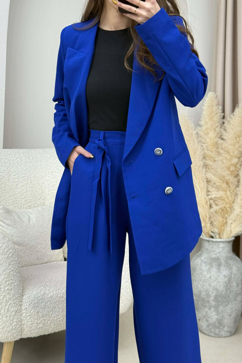 ONE COLOR SIMPLE JACKET+ TROUSERS WOMEN SET BLUE/BLU - 4