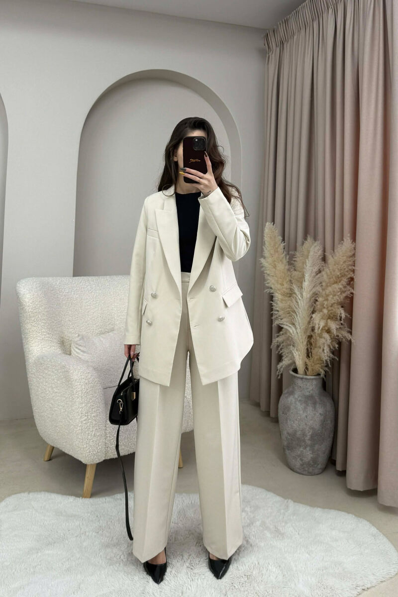 ONE COLOR SIMPLE JACKET+ TROUSERS WOMEN SET CREAM/KREM - 1