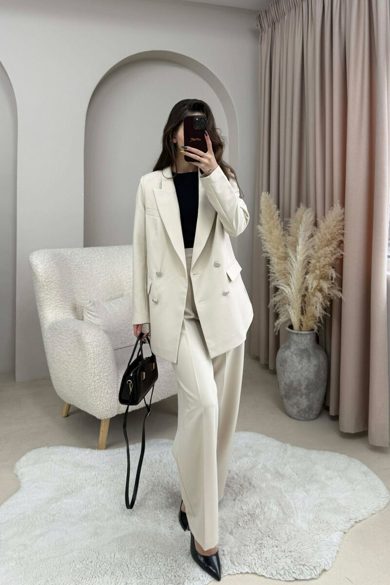 ONE COLOR SIMPLE JACKET+ TROUSERS WOMEN SET CREAM/KREM - 2