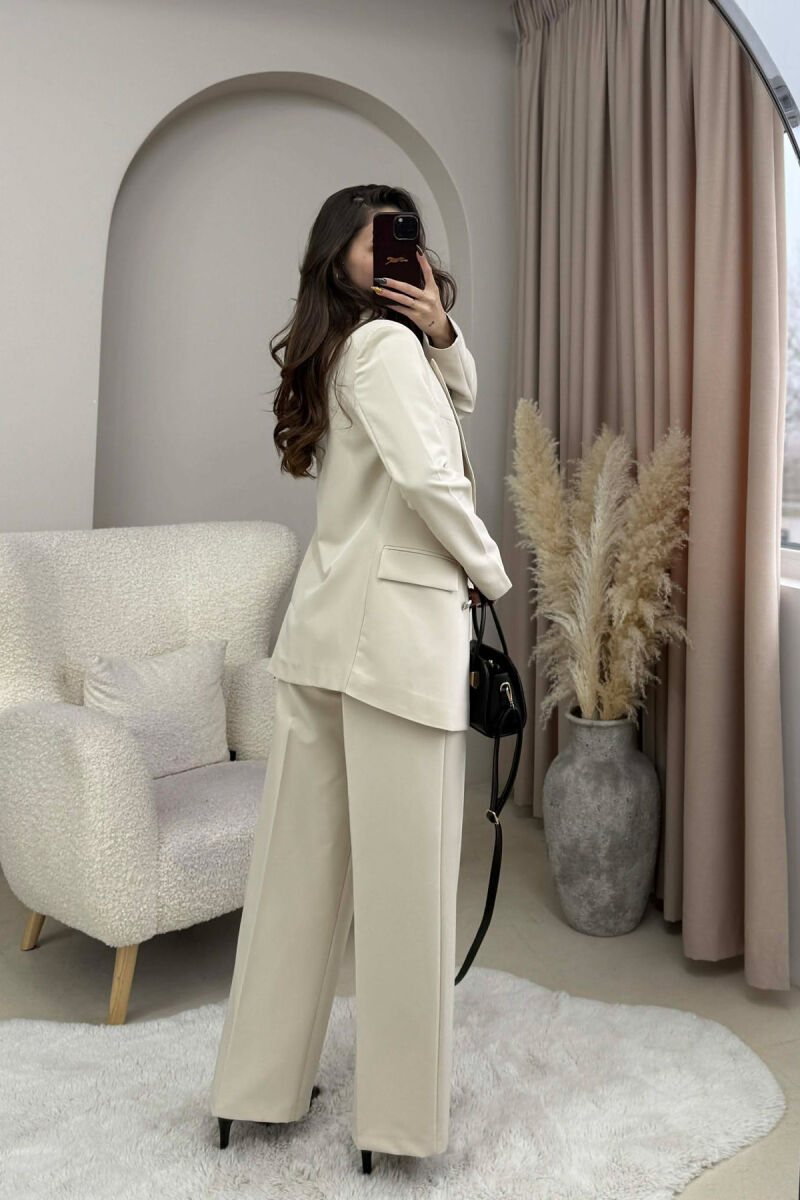 ONE COLOR SIMPLE JACKET+ TROUSERS WOMEN SET CREAM/KREM - 3