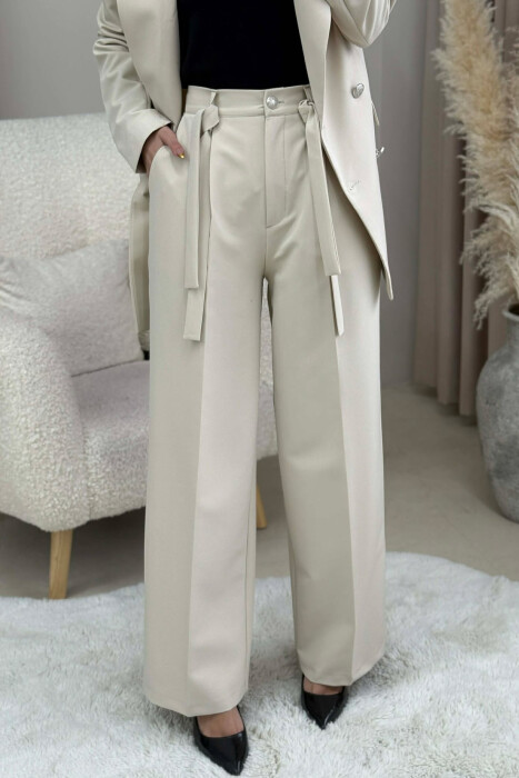 ONE COLOR SIMPLE JACKET+ TROUSERS WOMEN SET CREAM/KREM - 5