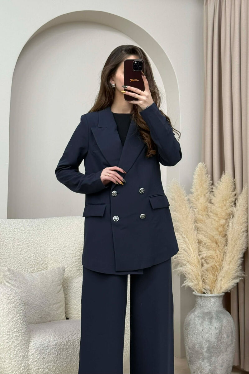 ONE COLOR SIMPLE JACKET+ TROUSERS WOMEN SET DARK BLUE/BEE - 3