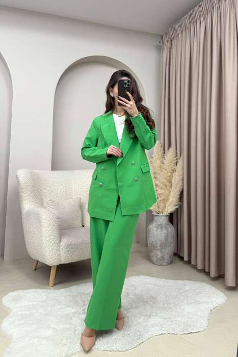 ONE COLOR SIMPLE JACKET+ TROUSERS WOMEN SET GREEN/JESHILE - 2