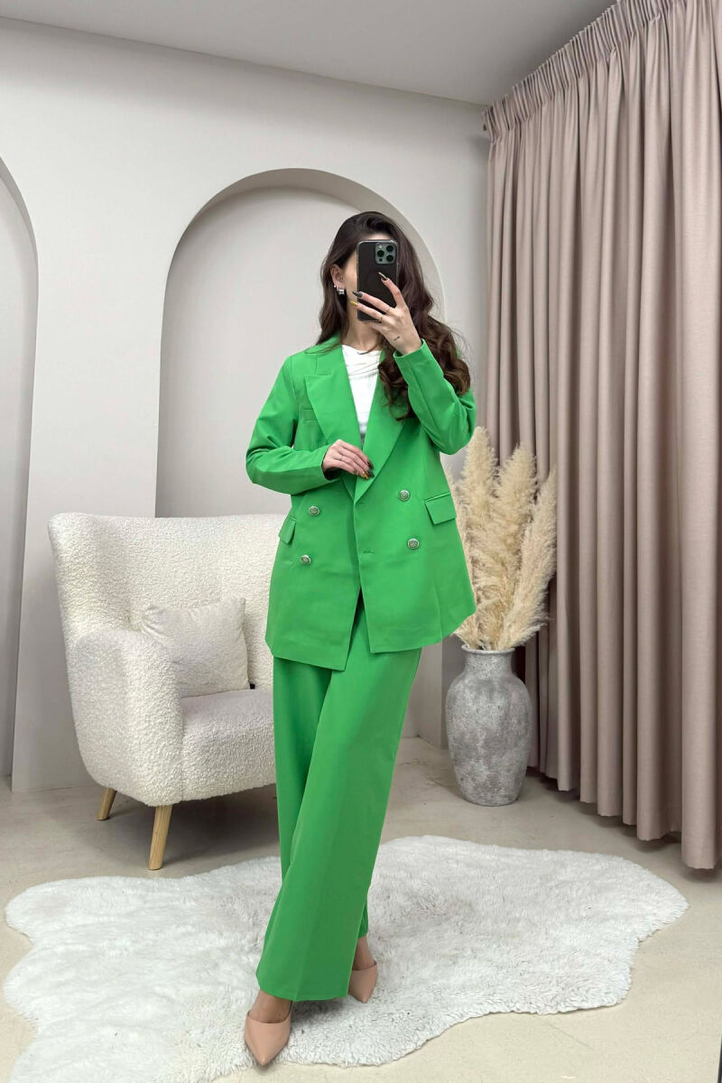 ONE COLOR SIMPLE JACKET+ TROUSERS WOMEN SET GREEN/JESHILE - 2