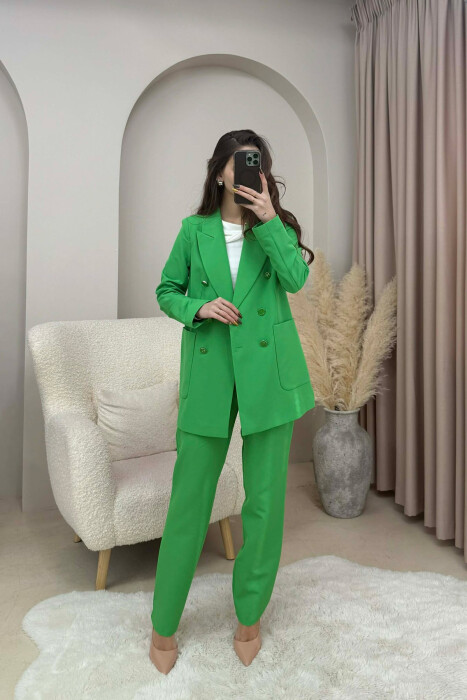 ONE COLOR SIMPLE JACKET+ TROUSERS WOMEN SET GREEN/JESHILE - 1