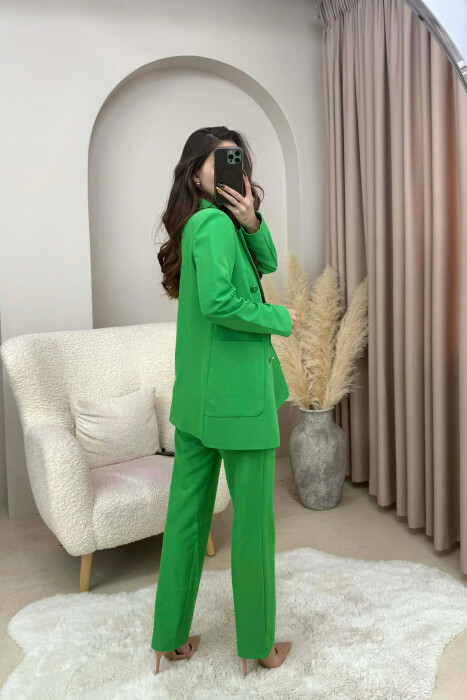 ONE COLOR SIMPLE JACKET+ TROUSERS WOMEN SET GREEN/JESHILE - 2