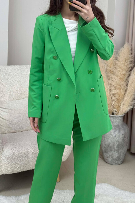ONE COLOR SIMPLE JACKET+ TROUSERS WOMEN SET GREEN/JESHILE - 3